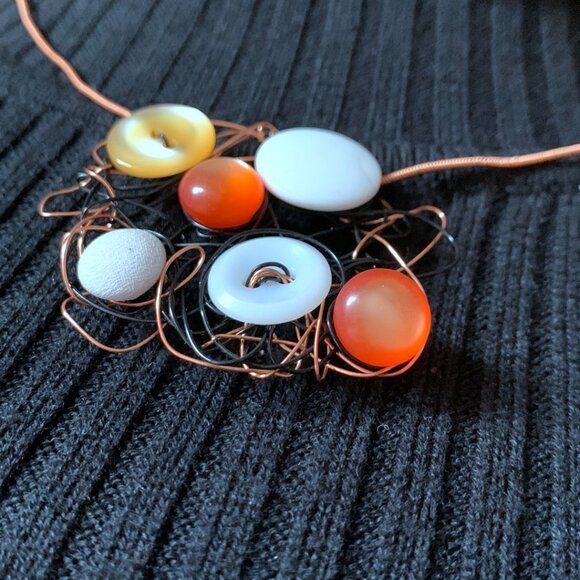 Handmade - Cooper Wire - Wrapped Button & Bead Statement Necklace - Picture 6 of 10